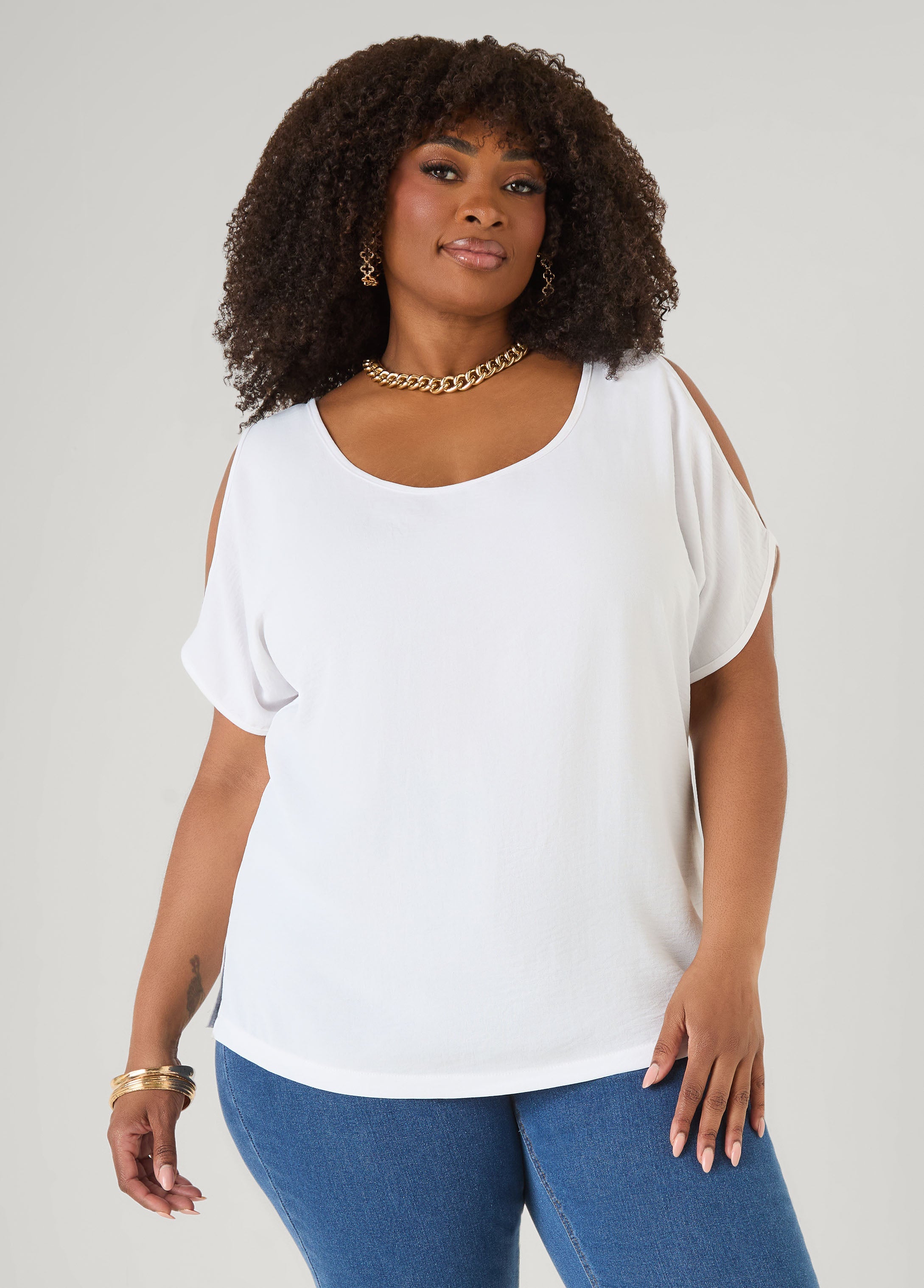 Textured Cold Shoulder Top
