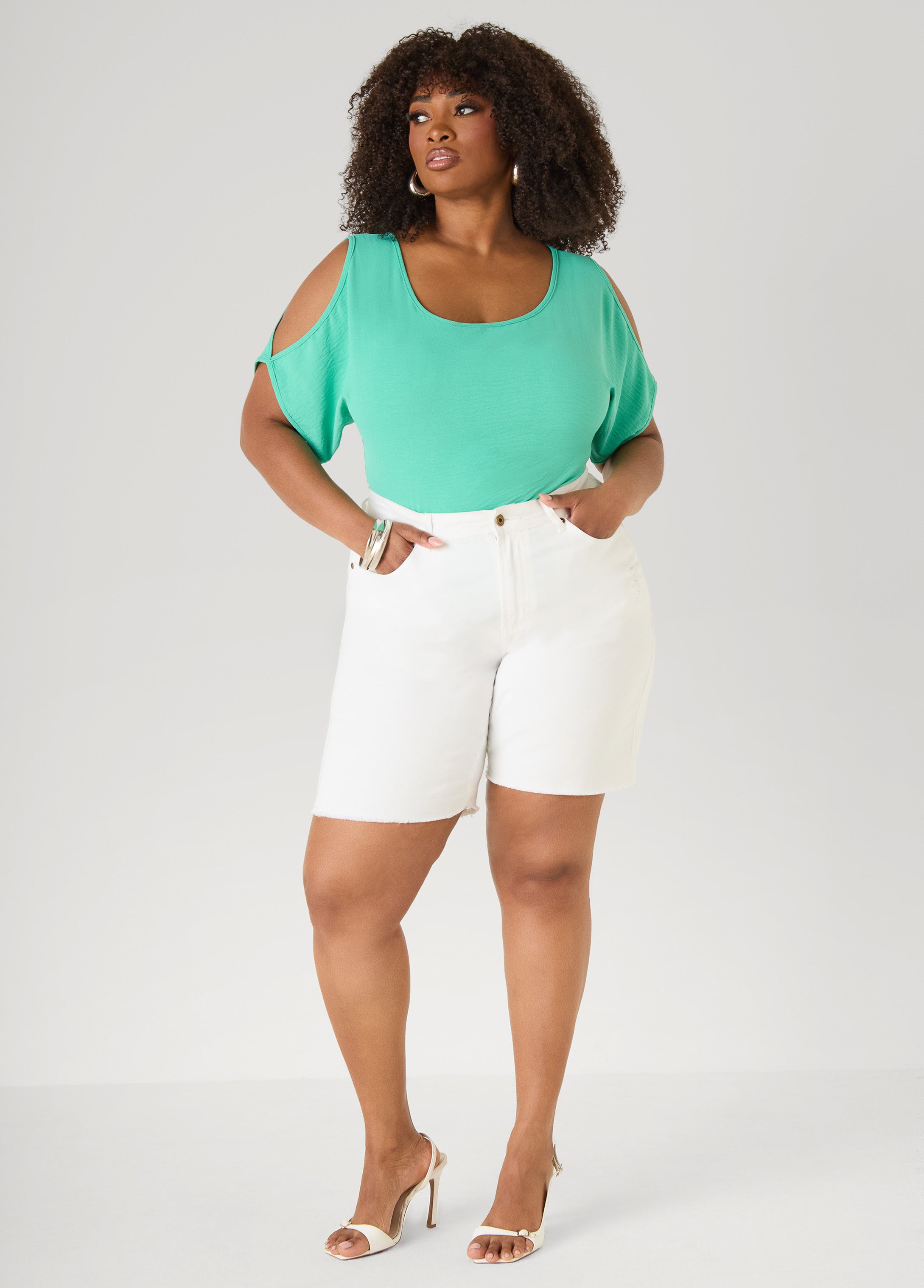 Textured Cold Shoulder Top