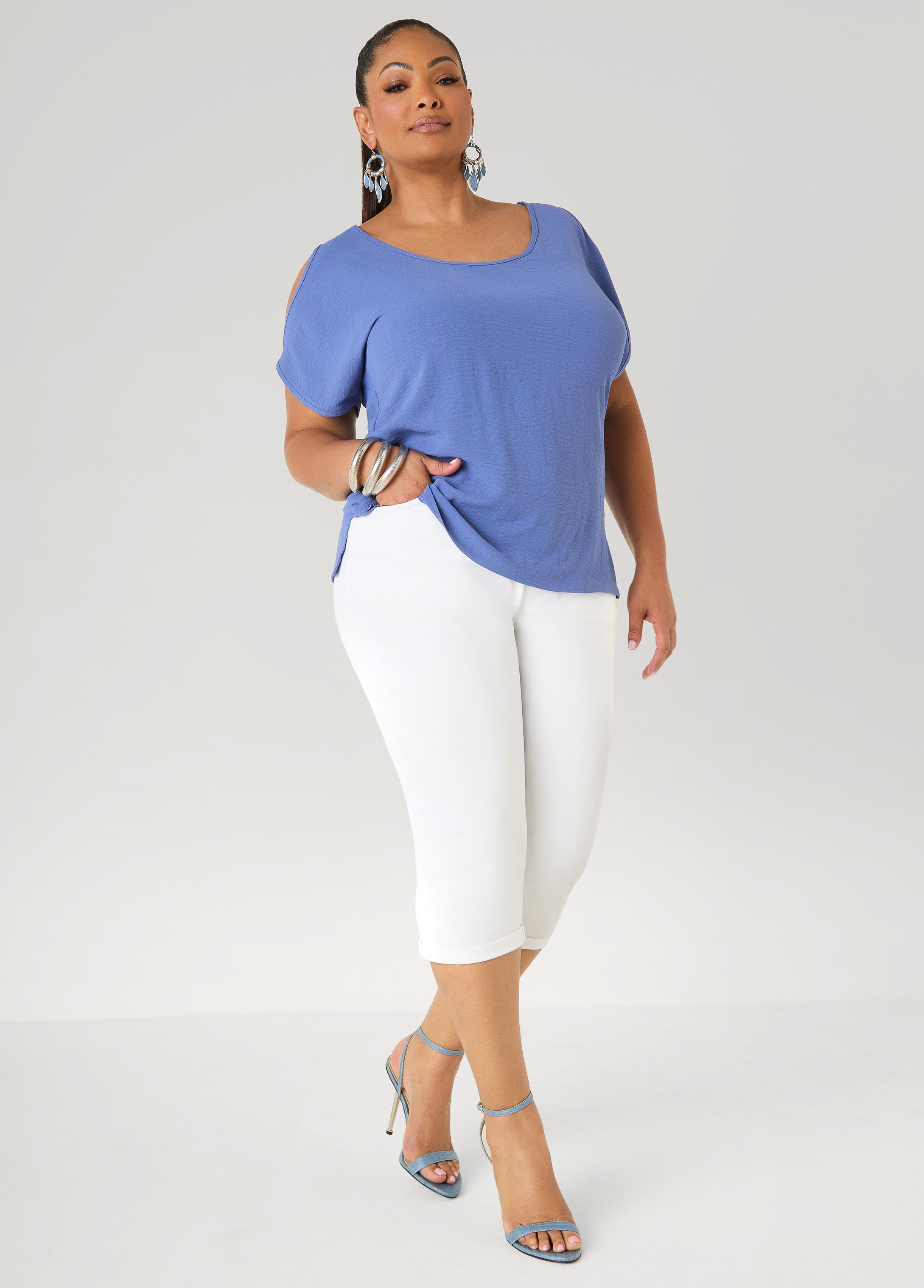 Textured Cold Shoulder Top