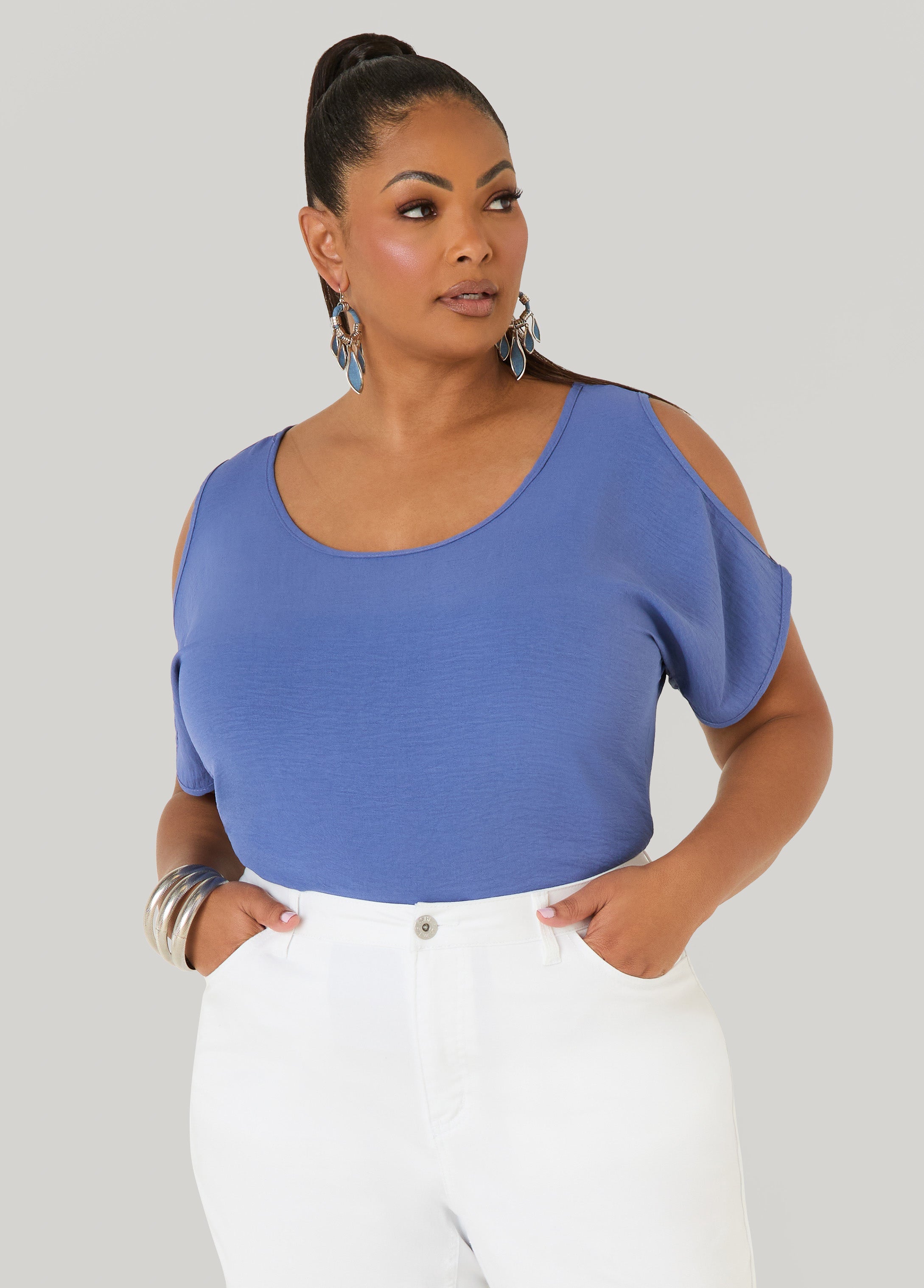 Textured Cold Shoulder Top