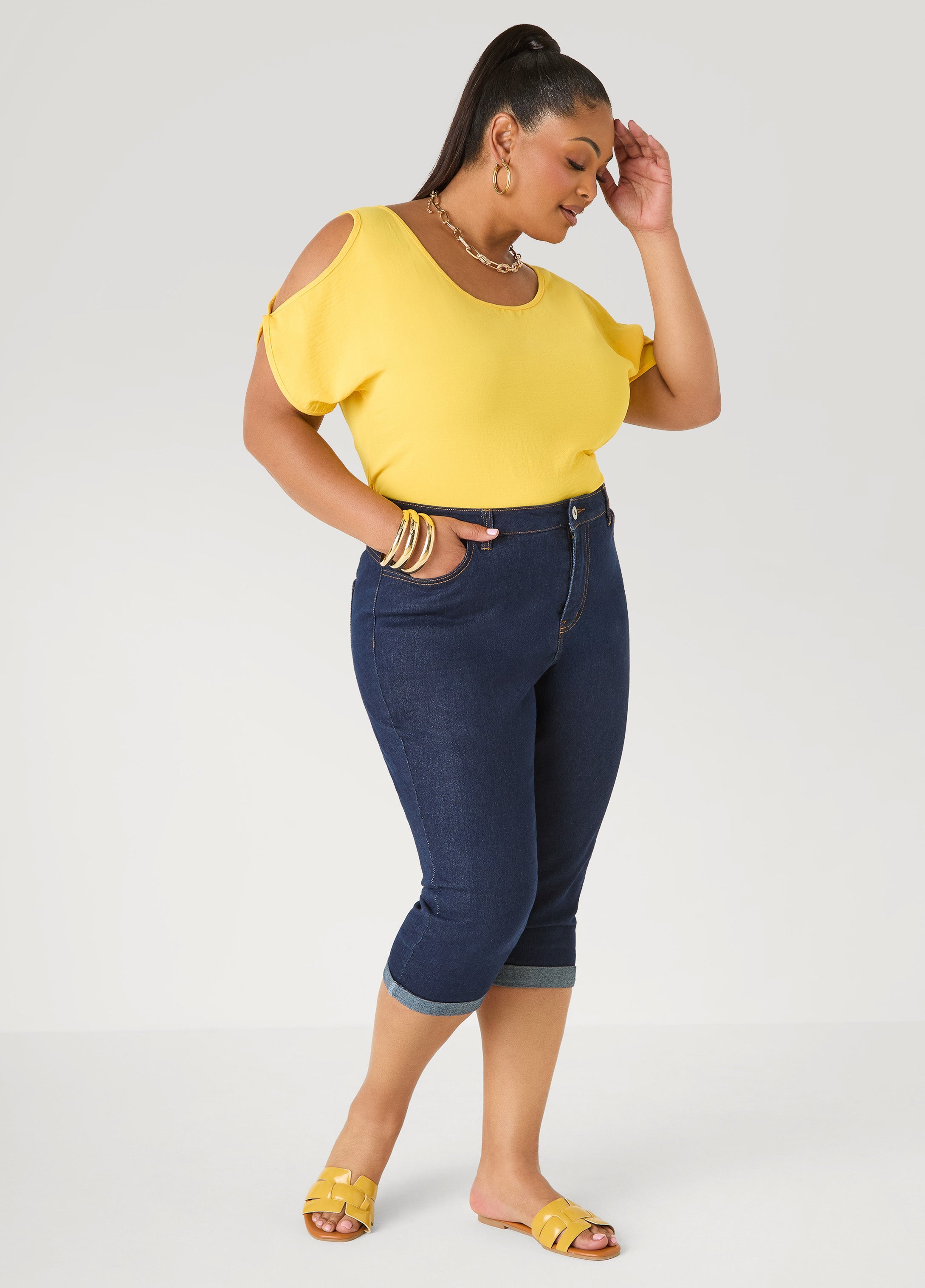 Textured Cold Shoulder Top