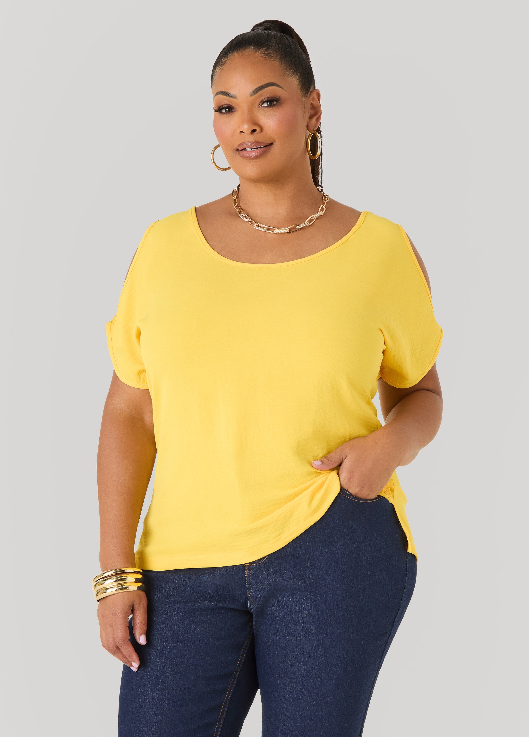 Textured Cold Shoulder Top