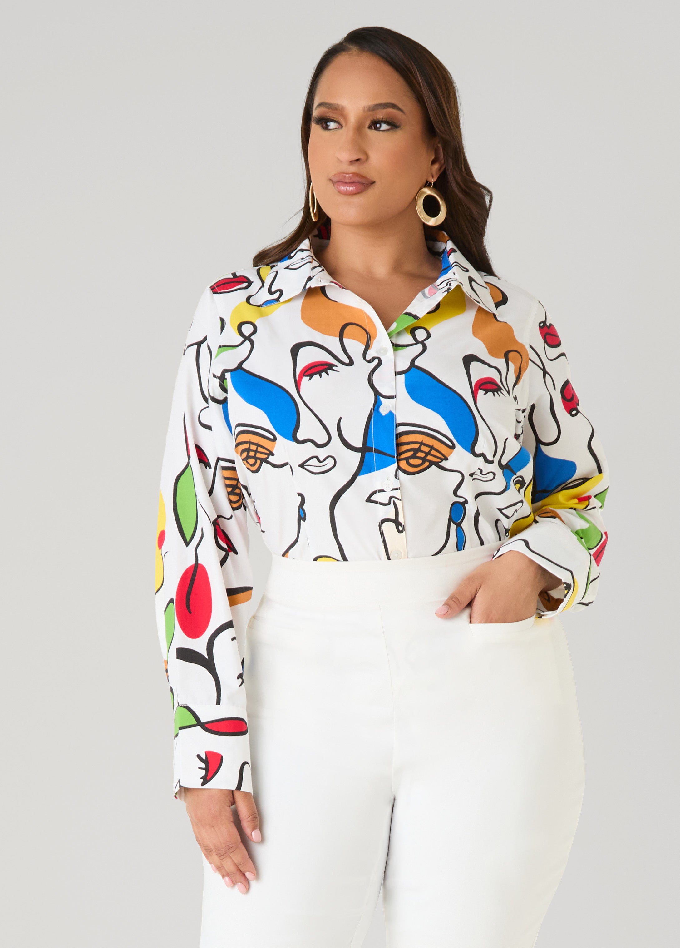 Face Print Collared Shirt