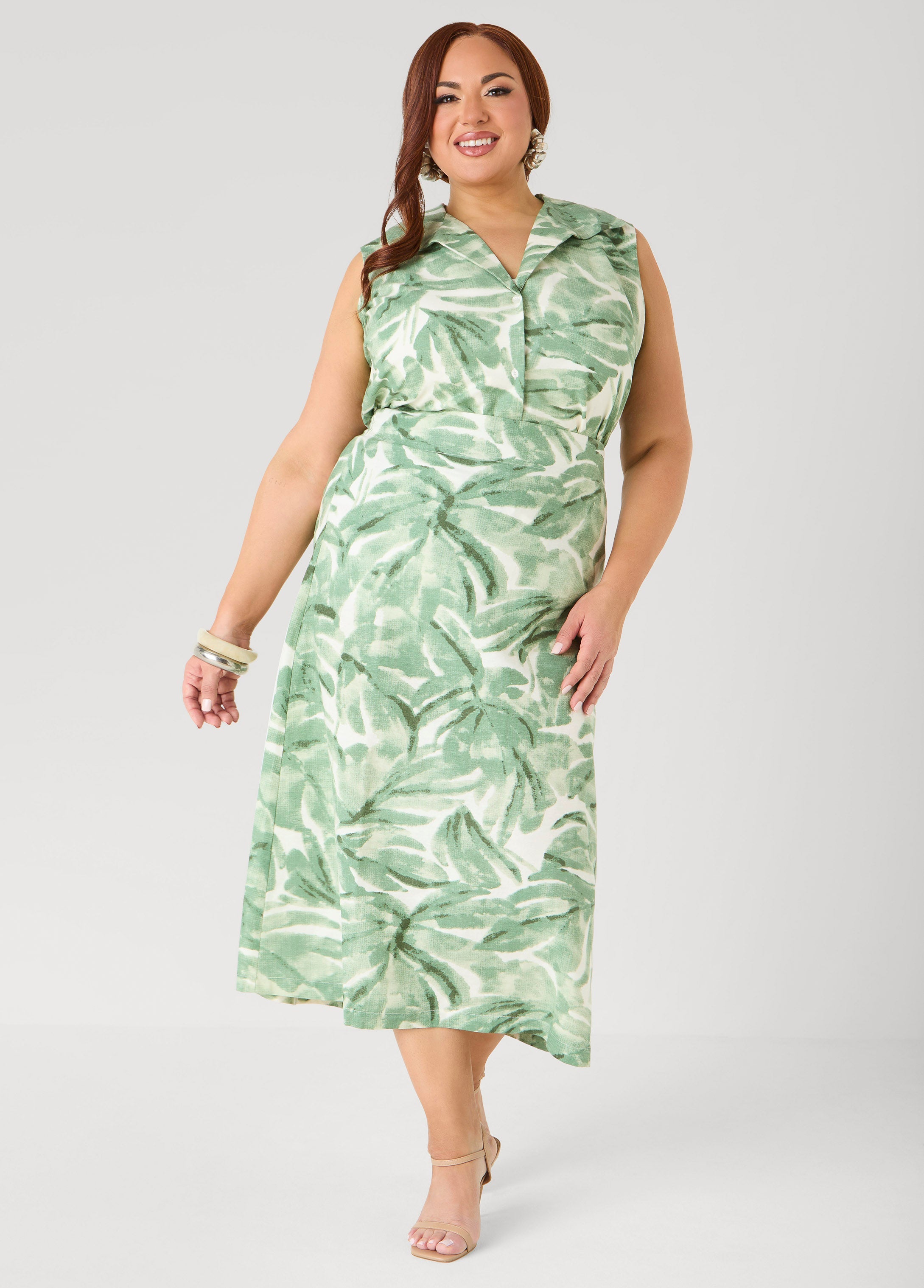 Palm Print Linen Blend Shirt