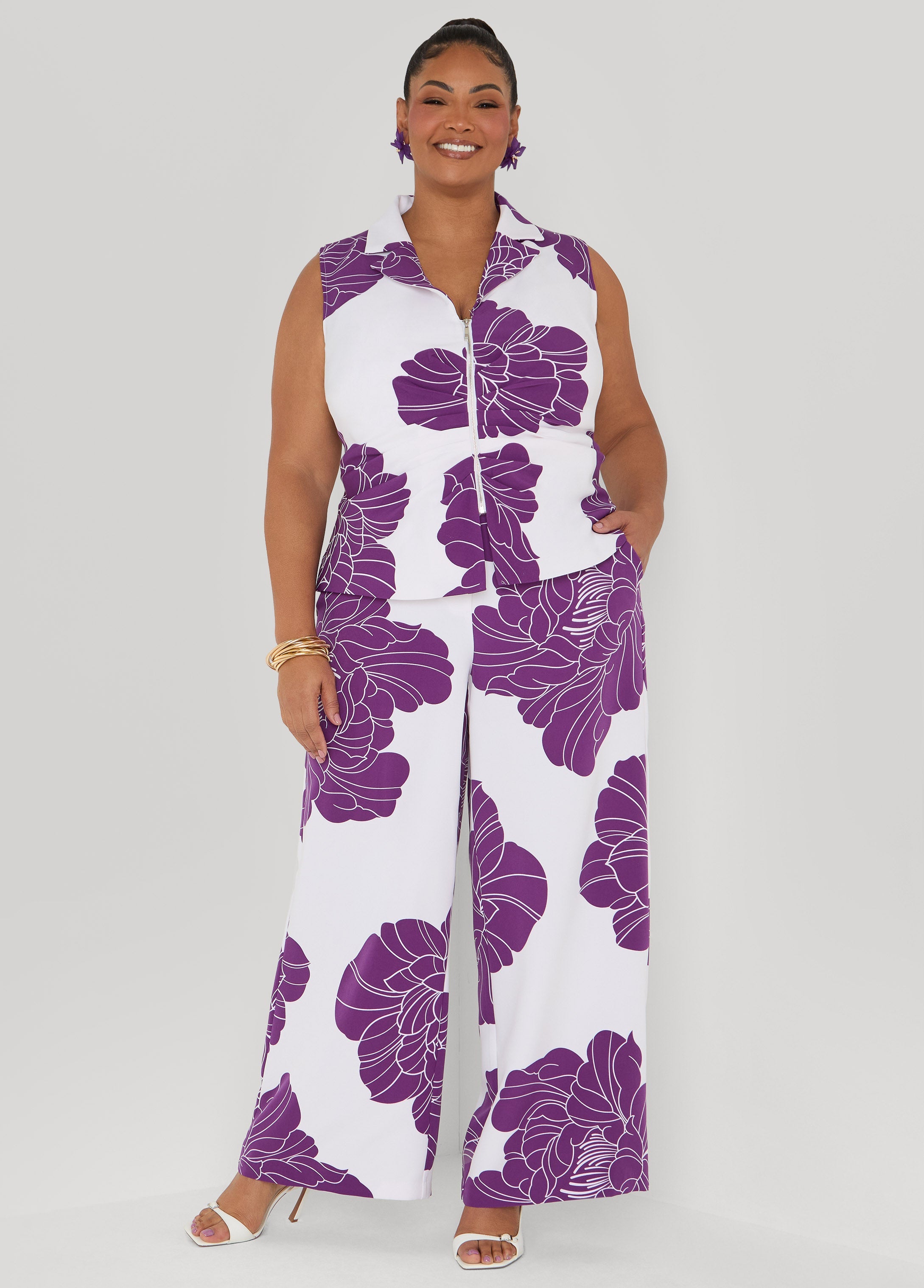 Ruched Floral Print Vest