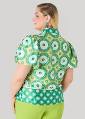 Puff Sleeved Circle Print Shirt