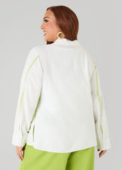 Leaf Print Linen Blend Shirt
