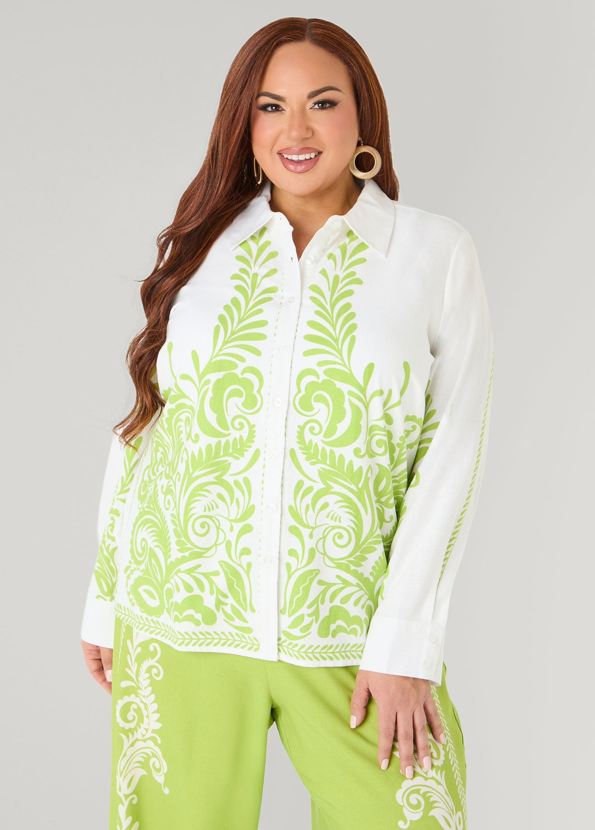 Leaf Print Linen Blend Shirt