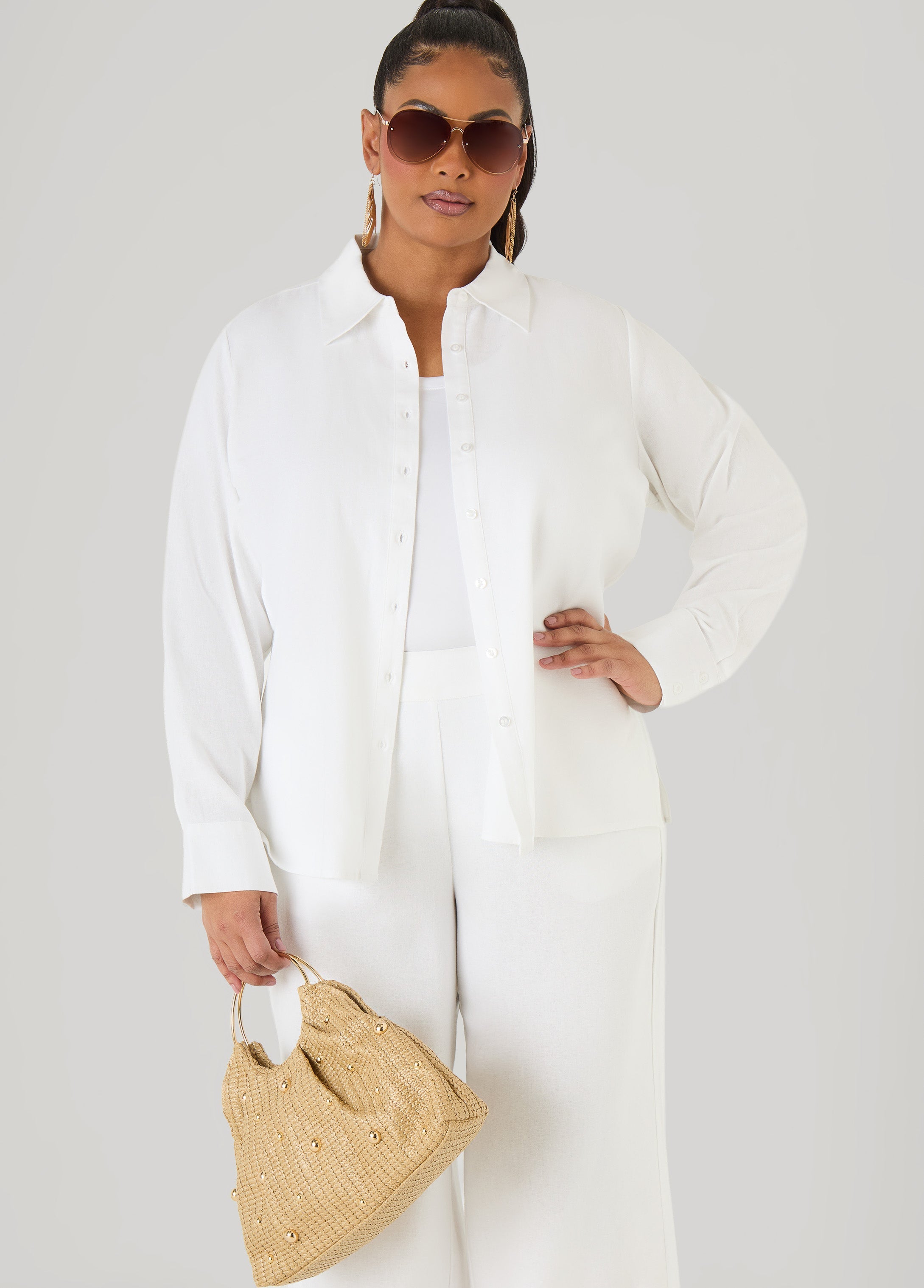 Long Sleeved Linen Blend Shirt
