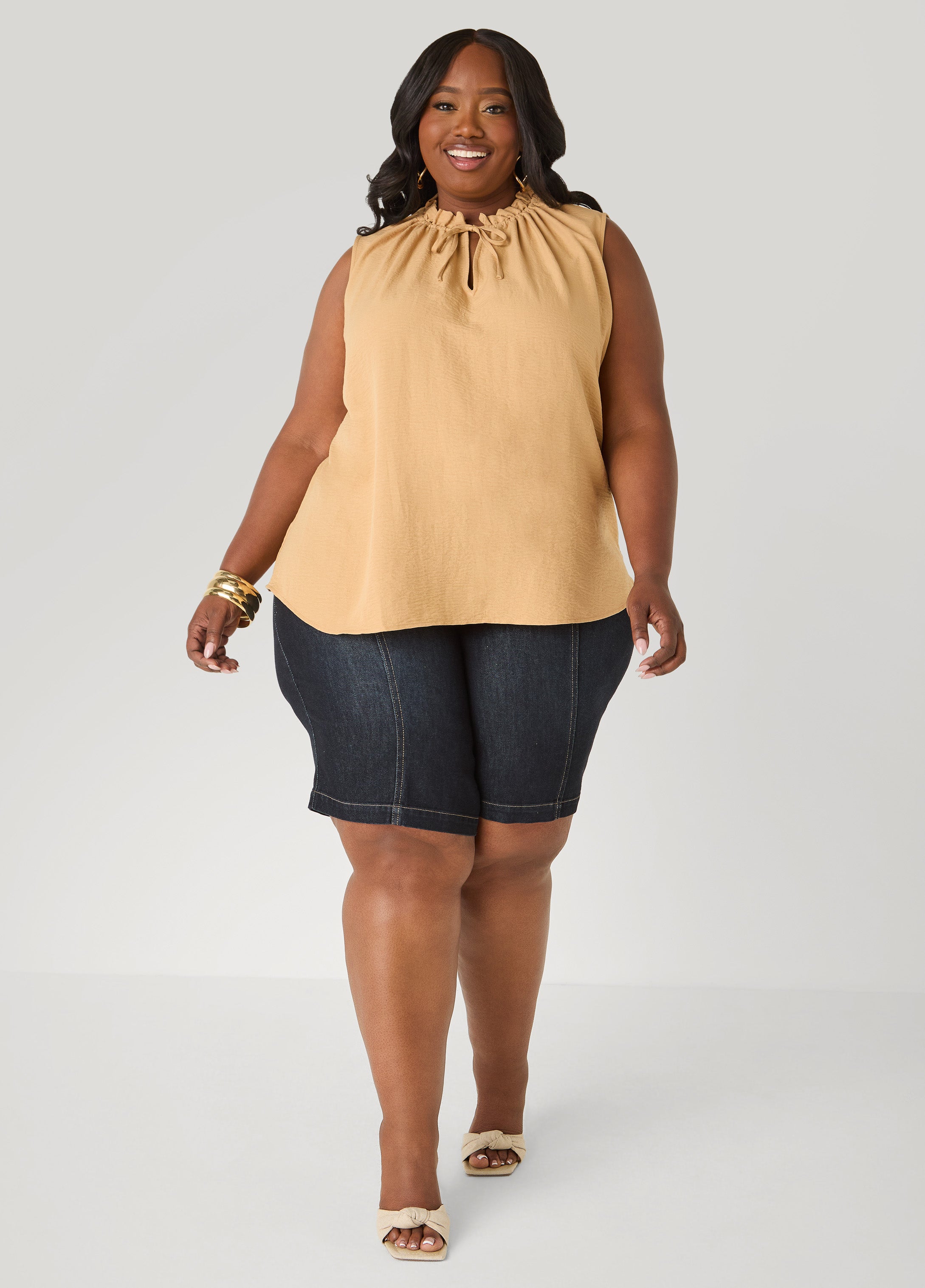 Textured Tie Neck Keyhole Top
