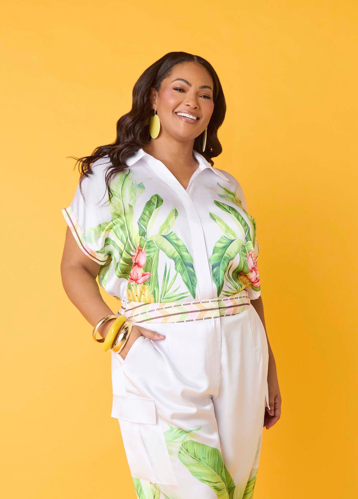 Palm Print Bubble Crop Top