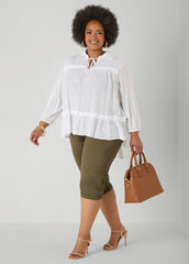 Ruffle Trimmed Gauze Blouse