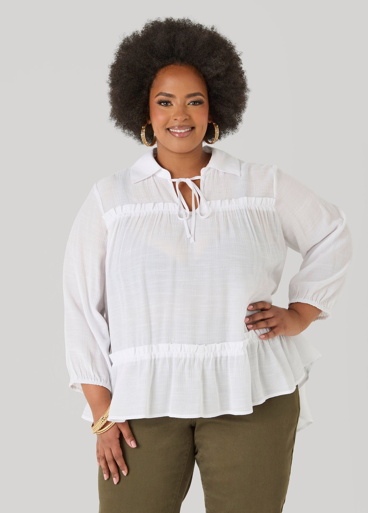 Ruffle Trimmed Gauze Blouse
