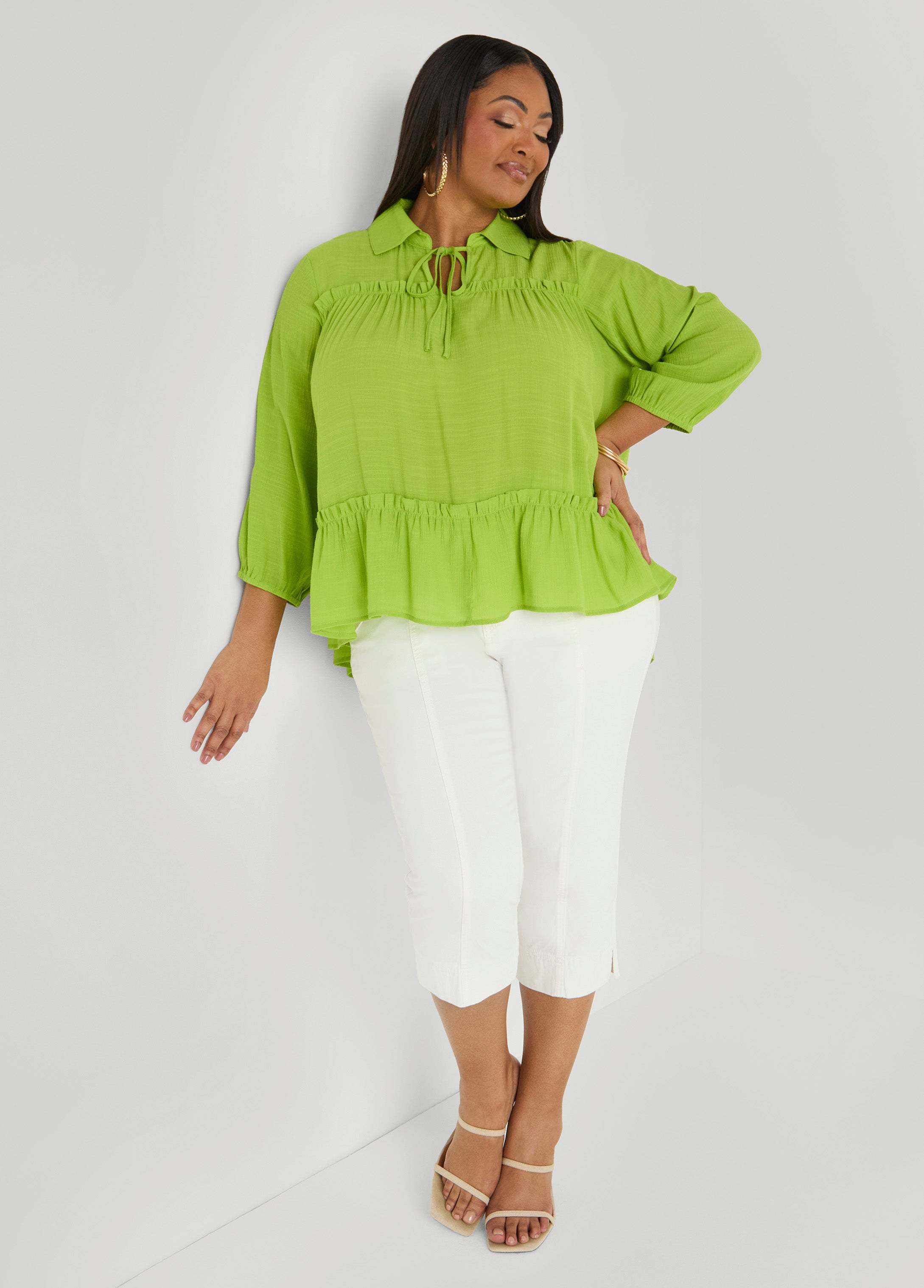 Ruffle Trimmed Gauze Blouse