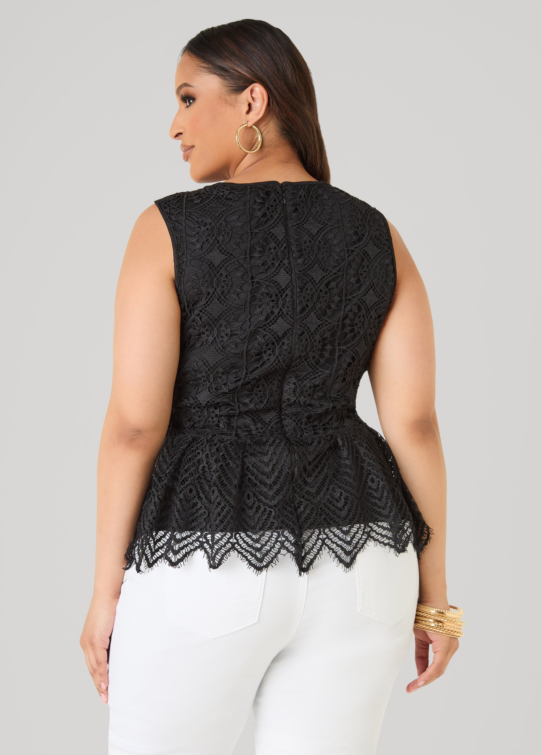 Guipure Lace Peplum Top