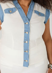 Denim Trimmed Cotton Shirt