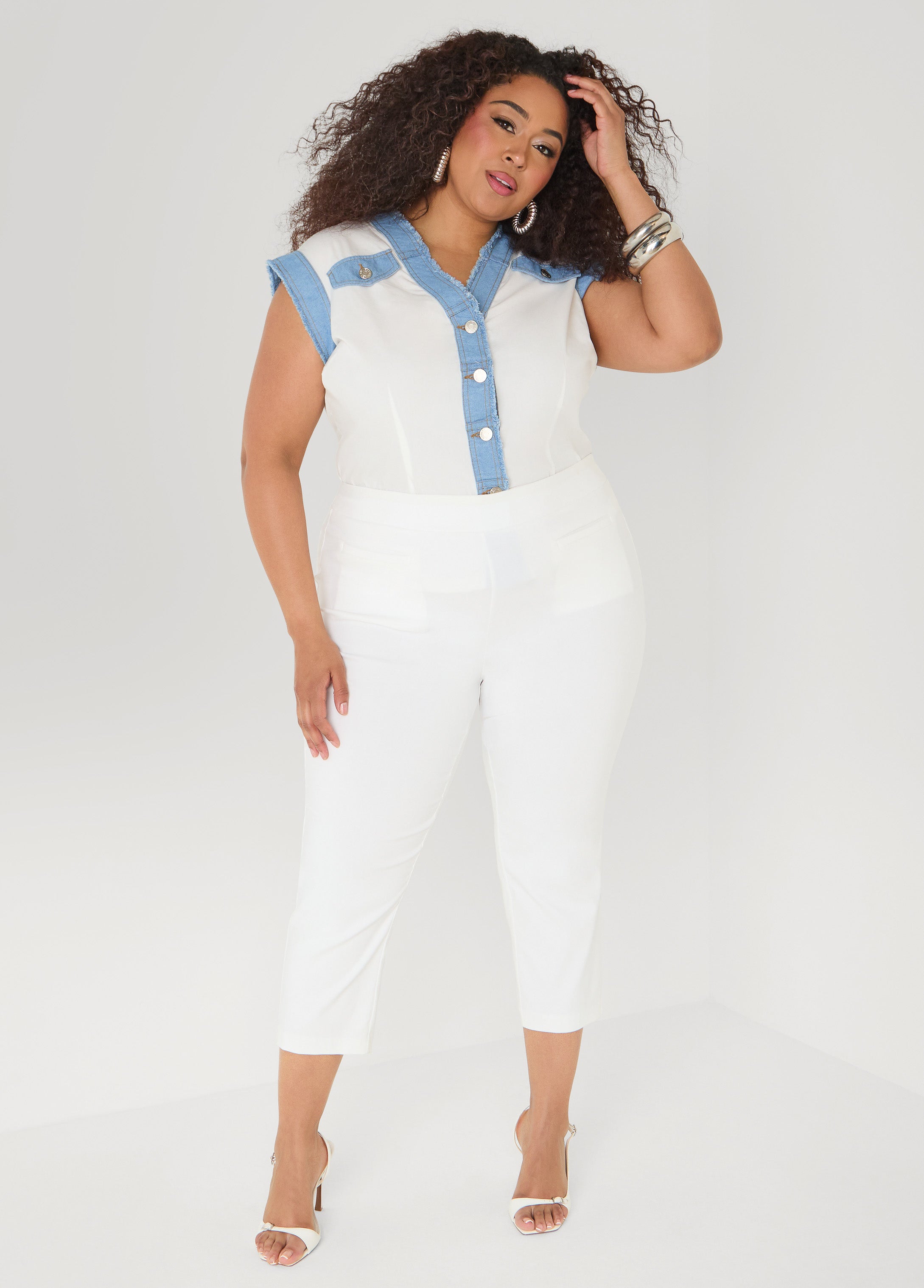 Denim Trimmed Cotton Shirt