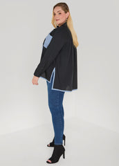 Denim Print Paneled Hi Low Shirt