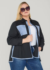 Denim Print Paneled Hi Low Shirt