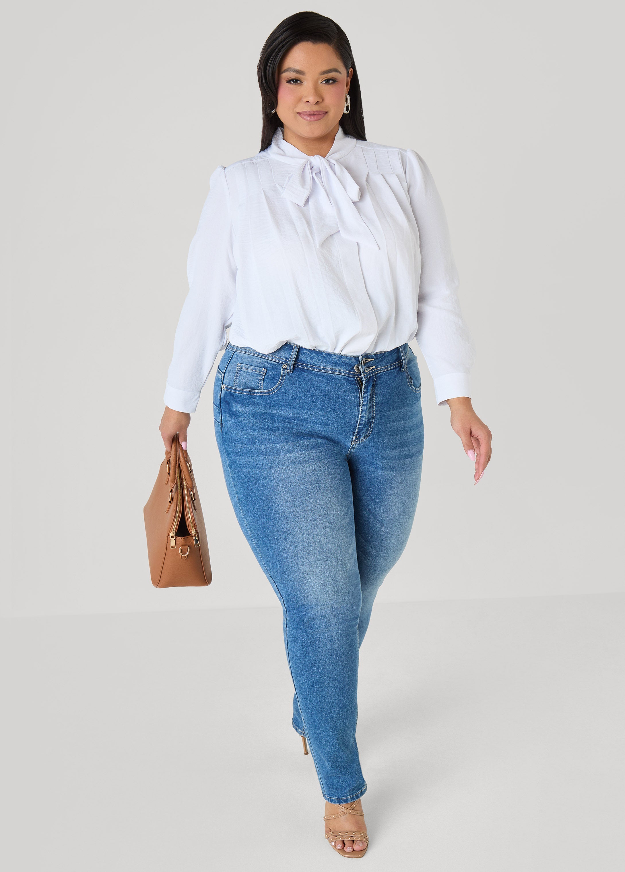 Pleated Tie Neck Shirt