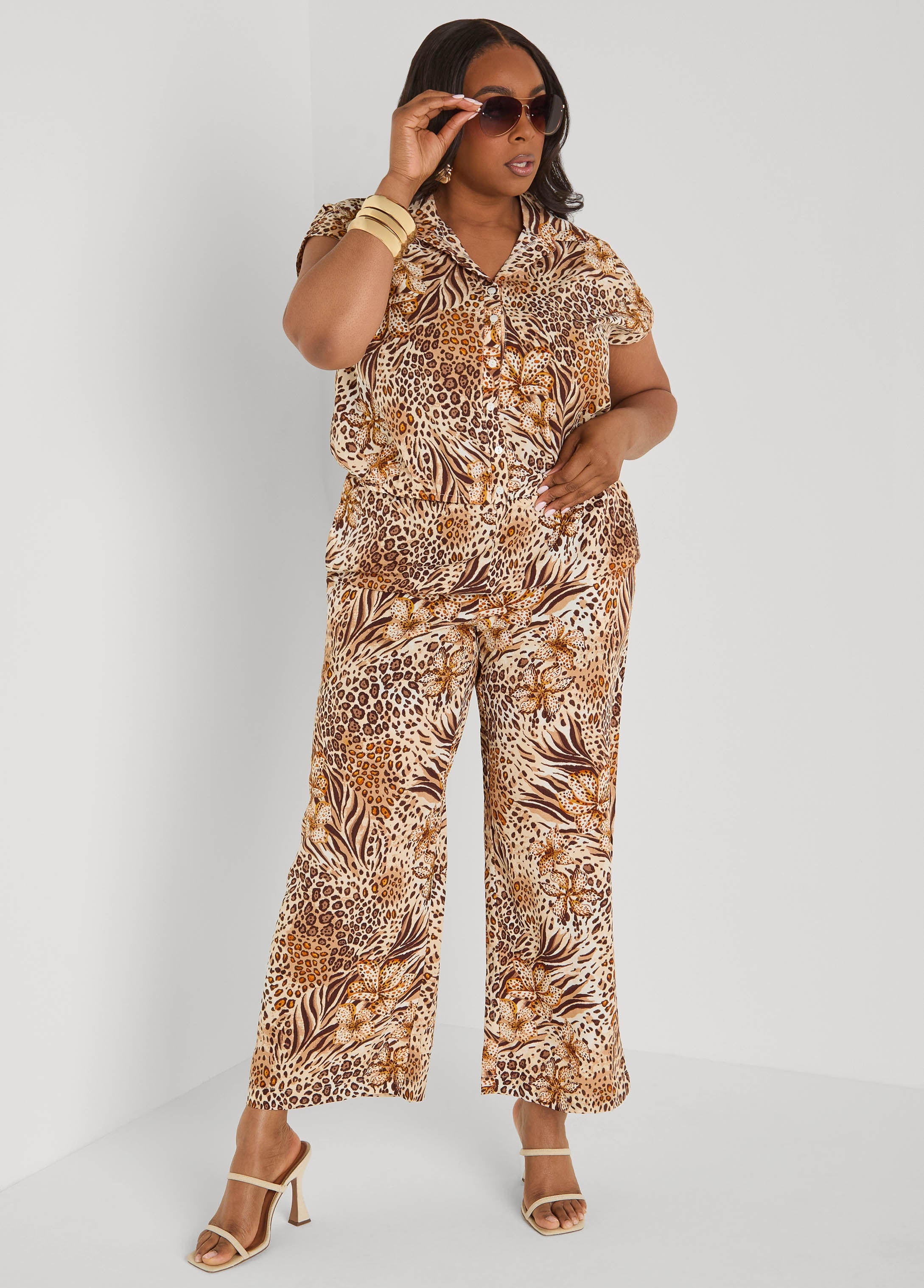 Printed Button Front Cropped Shirt