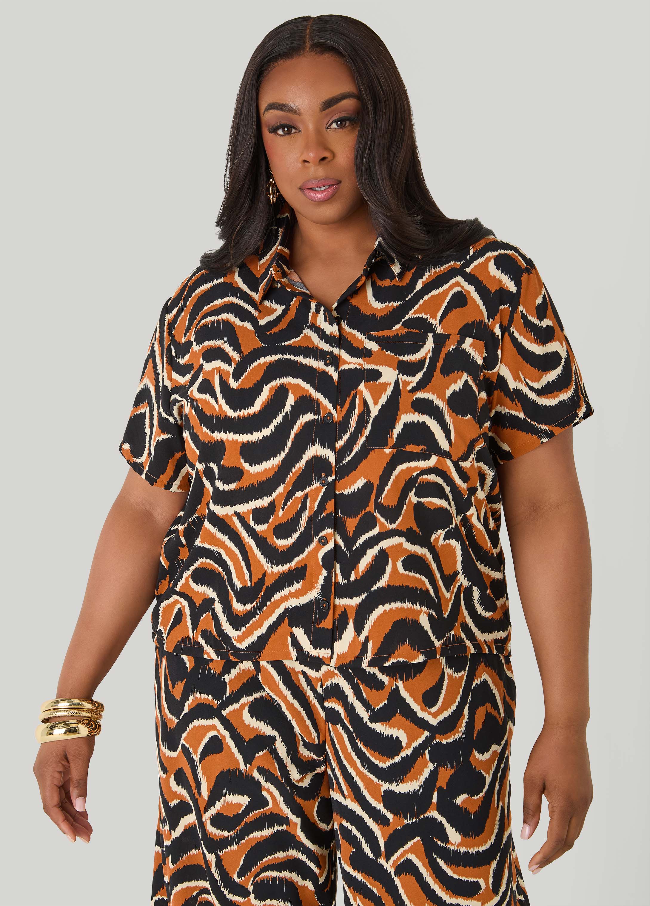 Printed Boxy Cropped Shirt