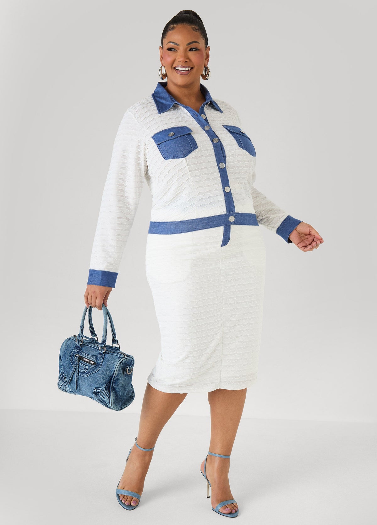 Denim Paneled Textured Skirt