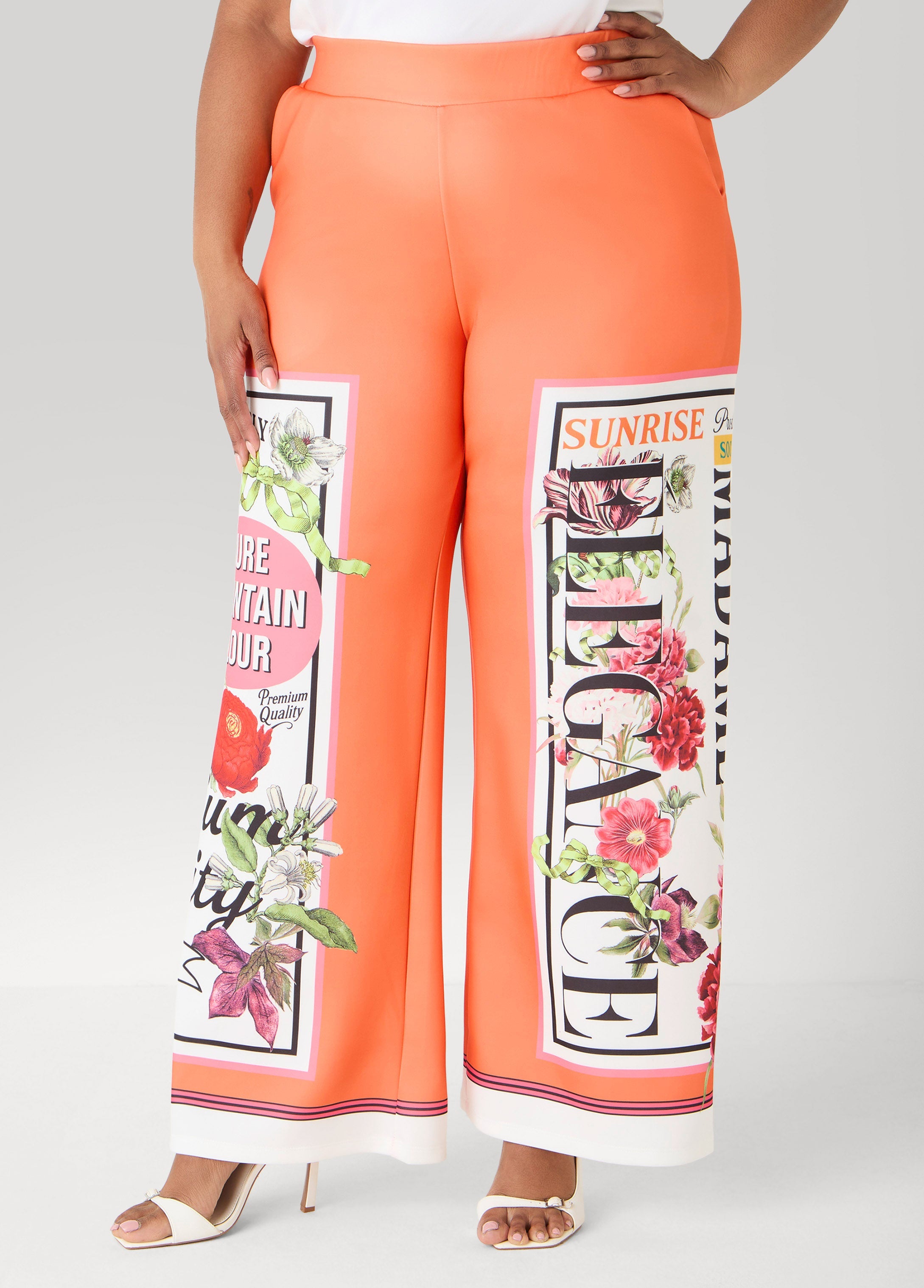 Floral Stamp Print Scuba Pants