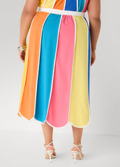 Paneled Striped Midi Skirt