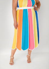 Paneled Striped Midi Skirt