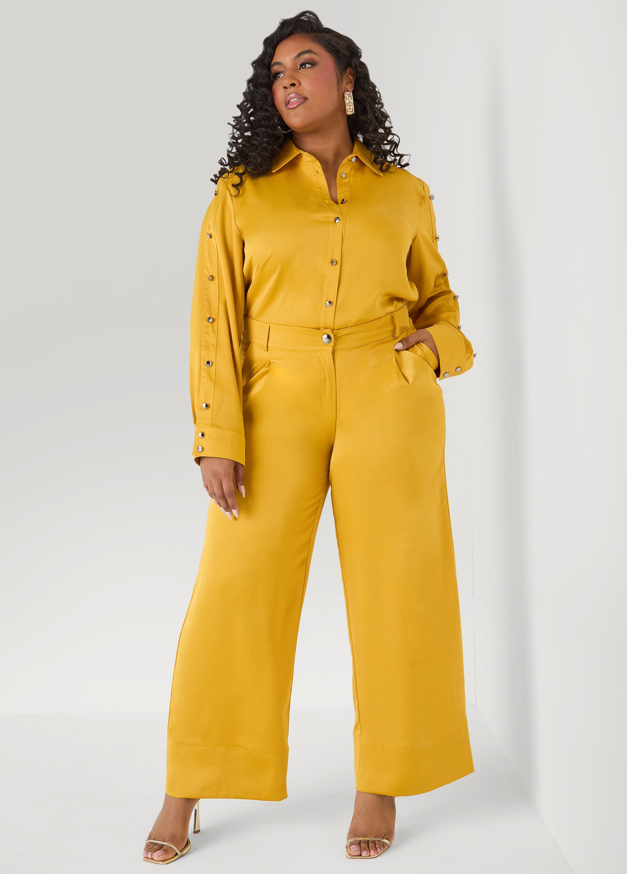 Pleated Satin Wide Leg Pants