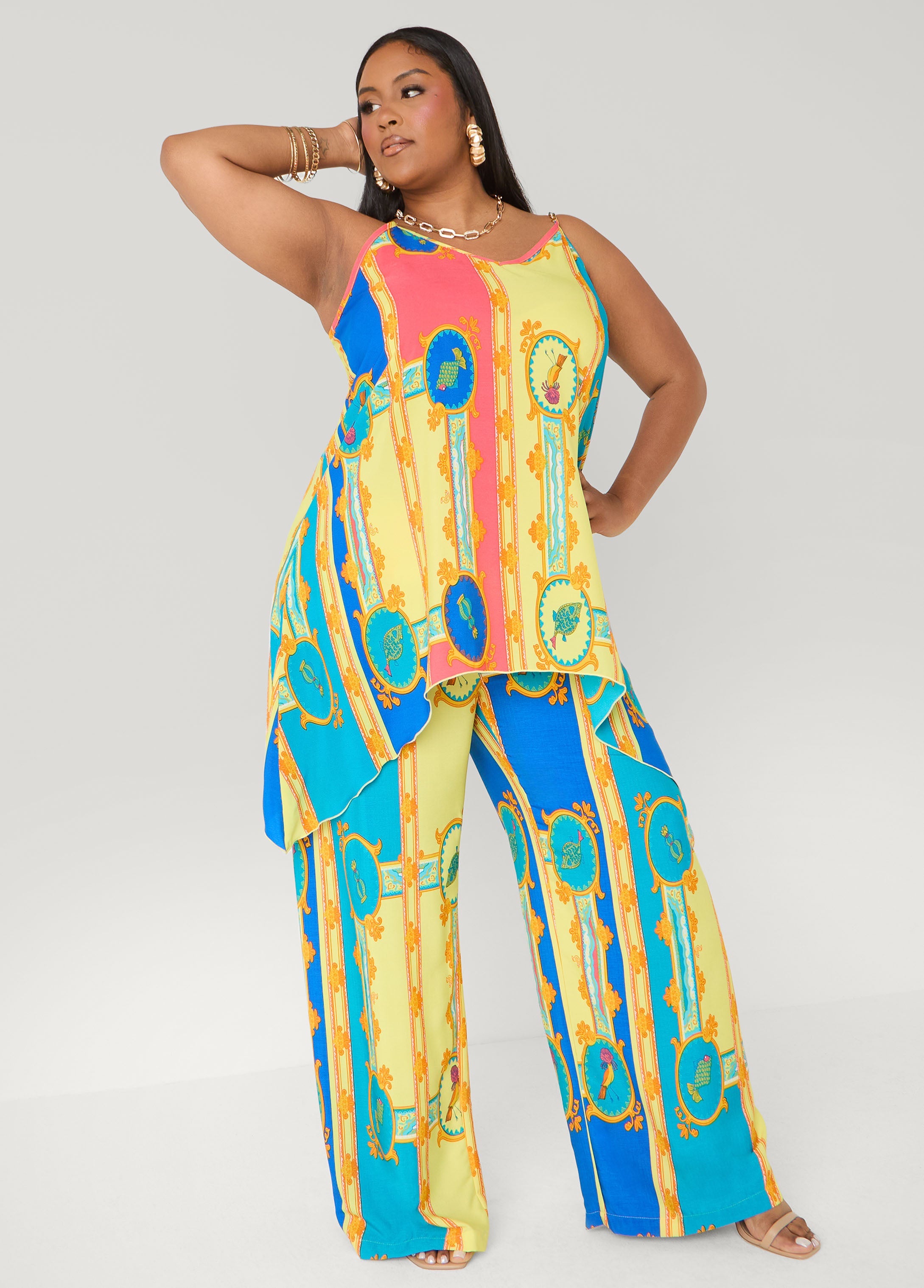 Scarf Print Wide Leg Pants