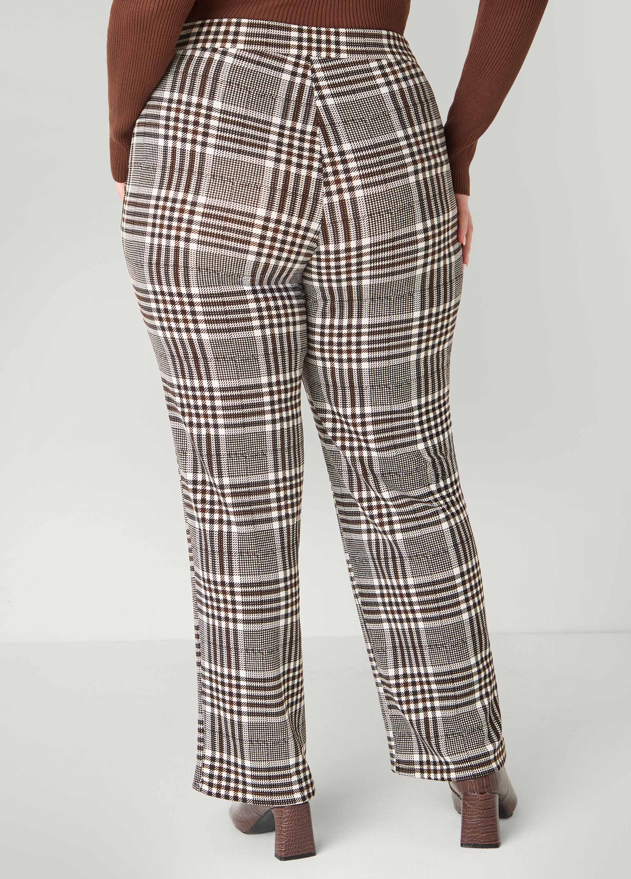 Textured Plaid Pull On Pants