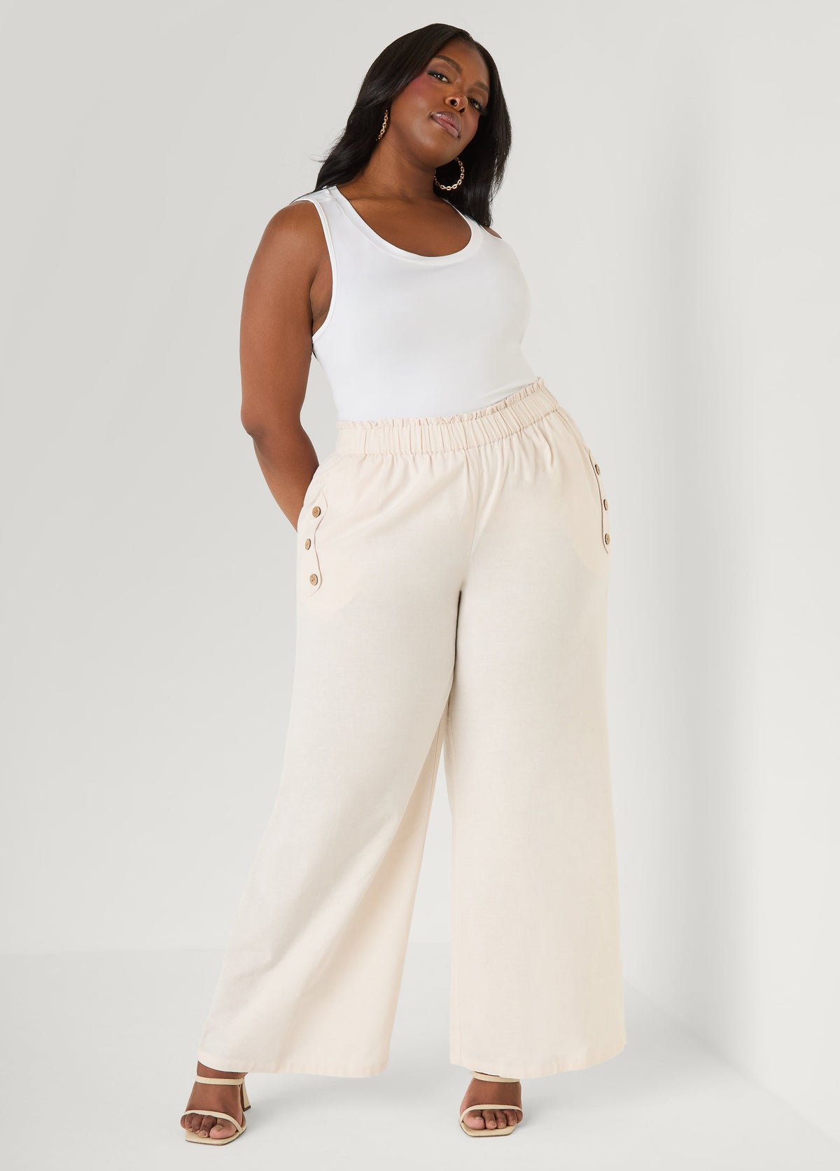 Button Detailed Cotton Blend Pants