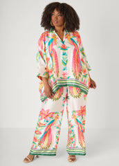 Parrot Print Satin Wide Leg Pants