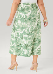 Palm Print Linen Blend Skirt