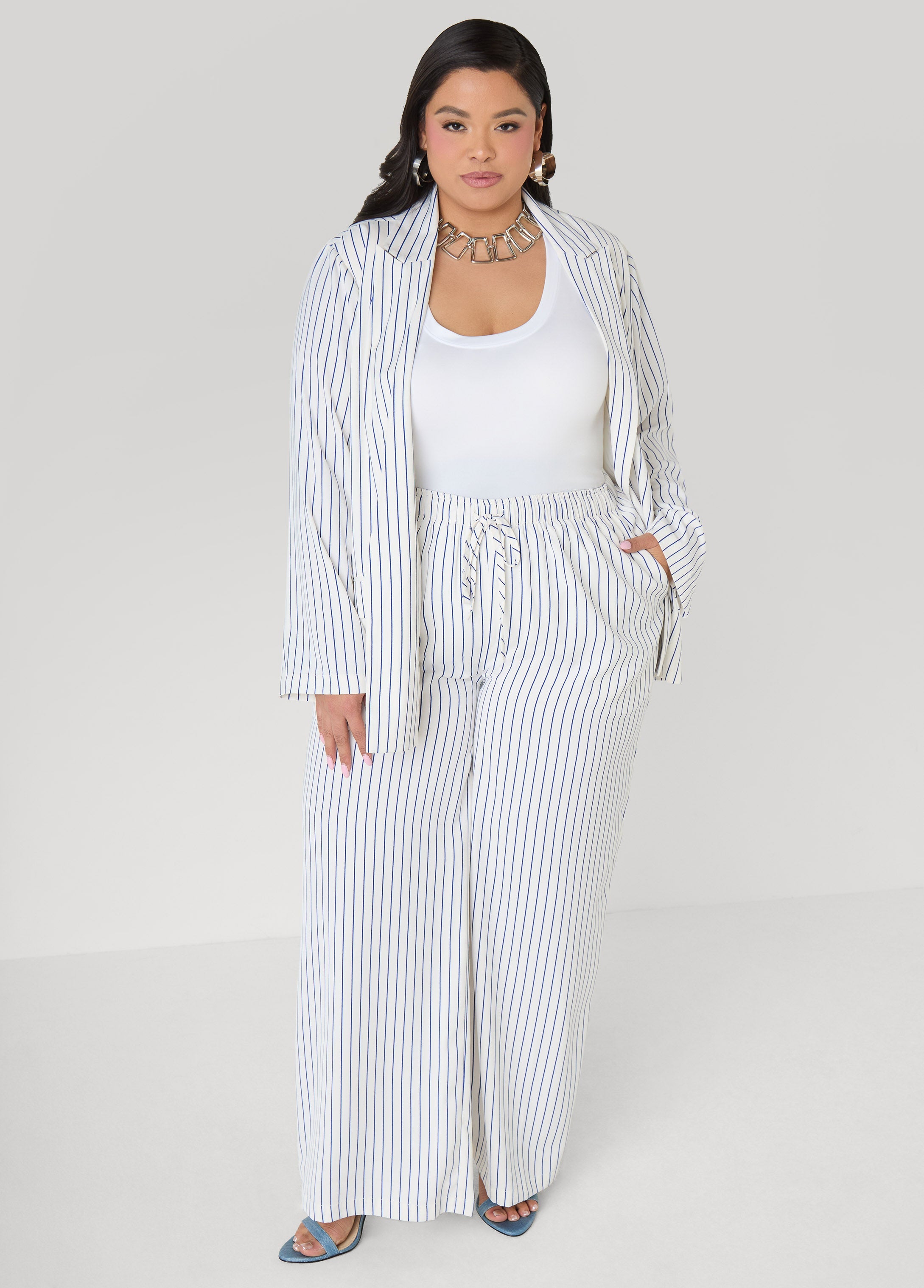 Pinstriped Wide Leg Pants