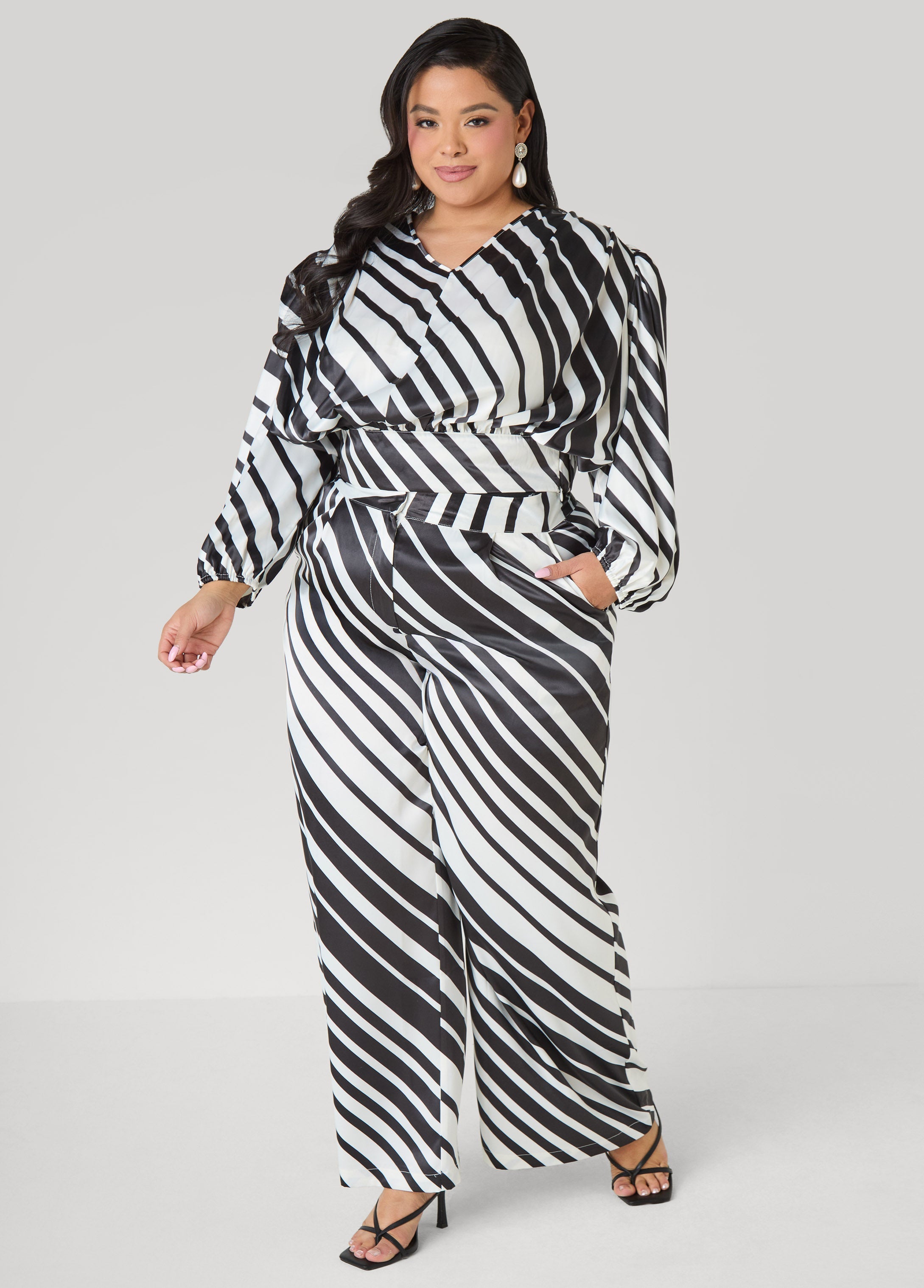 Striped Pleated Satin Pants