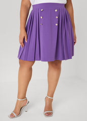 Button Embellished Pleated Skirt