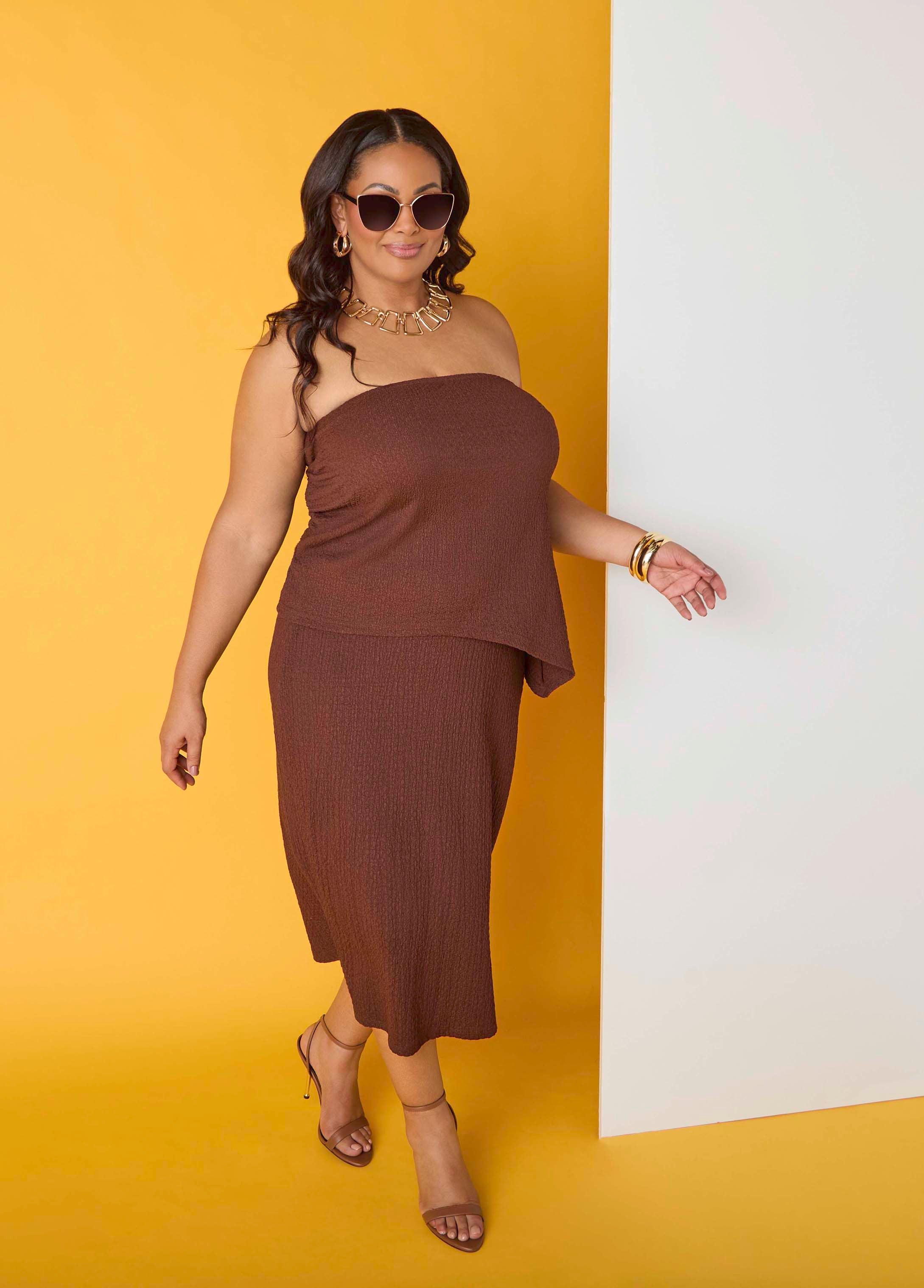 Textured Midi Pencil Skirt