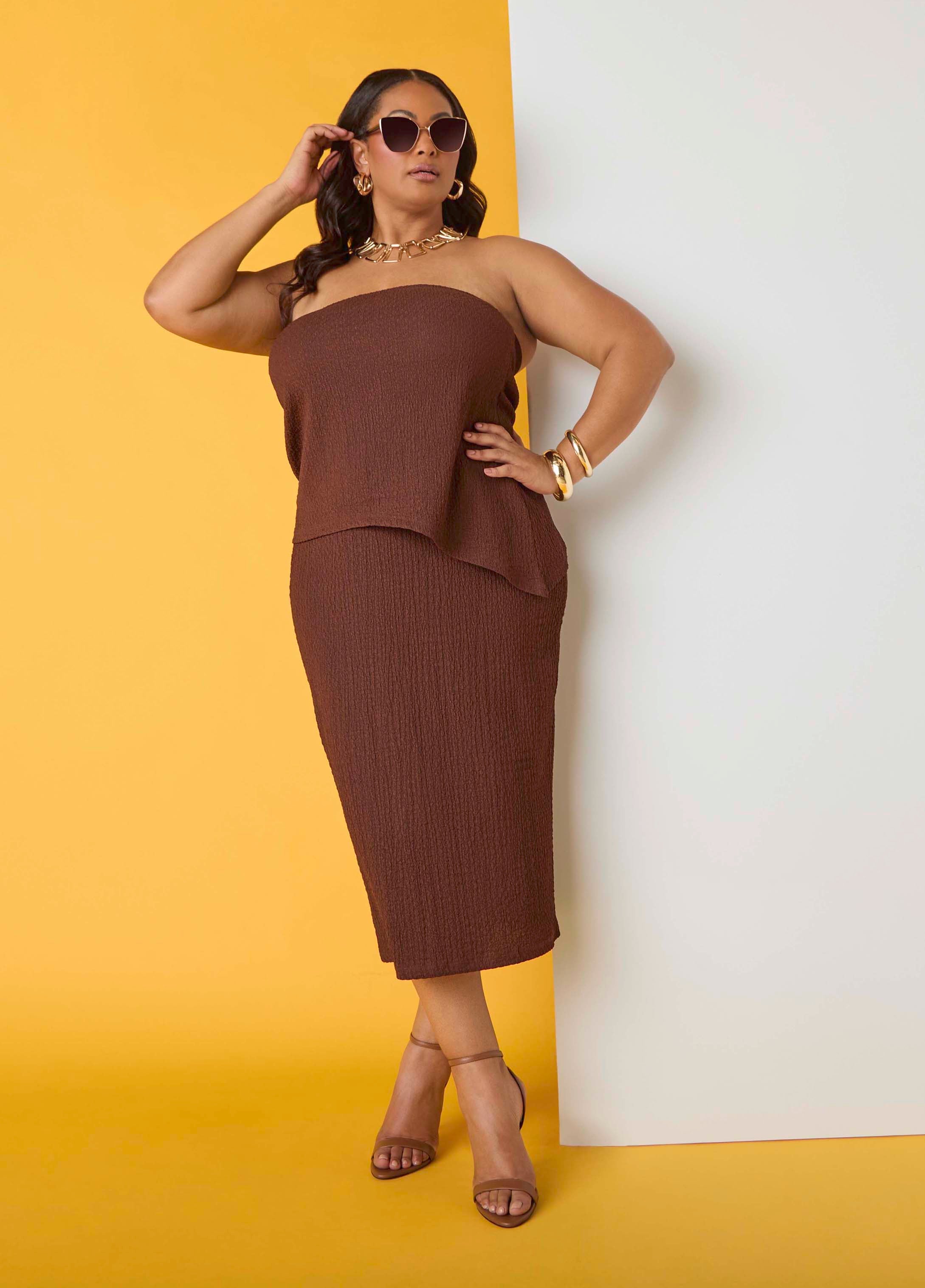 Textured Midi Pencil Skirt