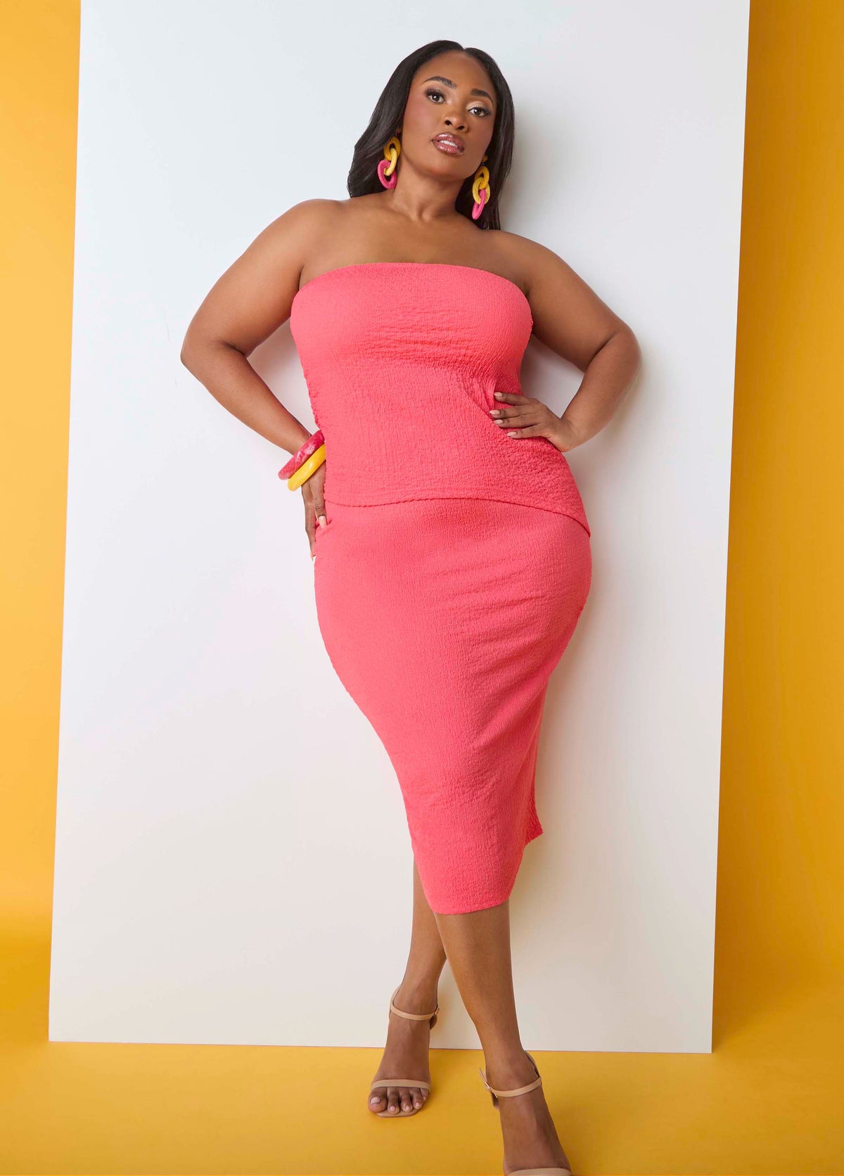 Textured Midi Pencil Skirt