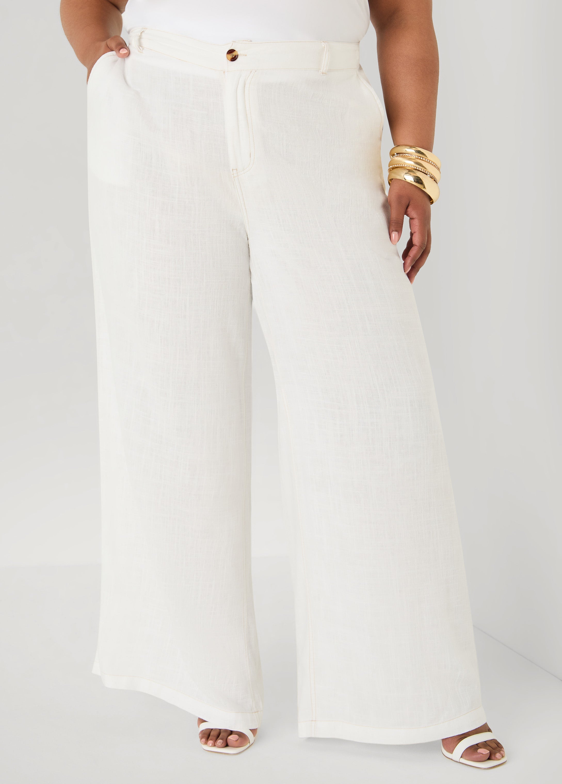 Linen Blend Wide Leg Pants