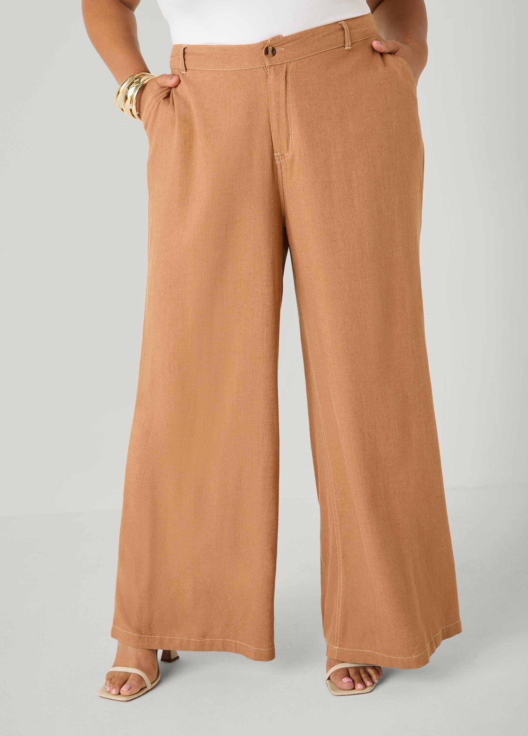 Linen Blend Wide Leg Pants