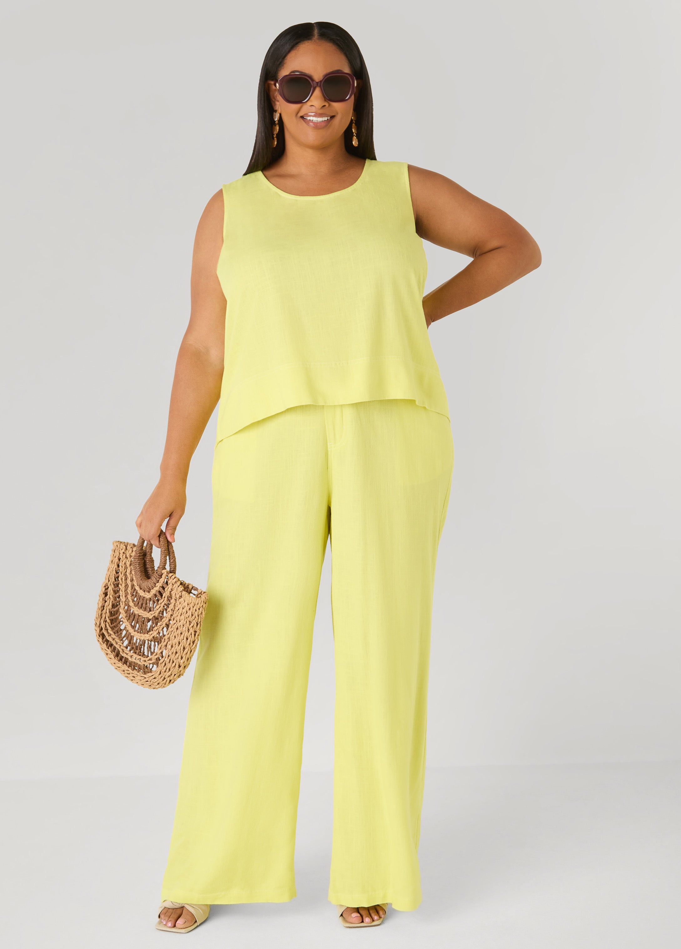 Linen Blend Wide Leg Pants