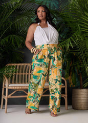 Tropical Print Wide Leg Pants