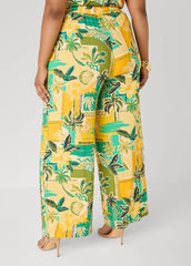Tropical Print Wide Leg Pants