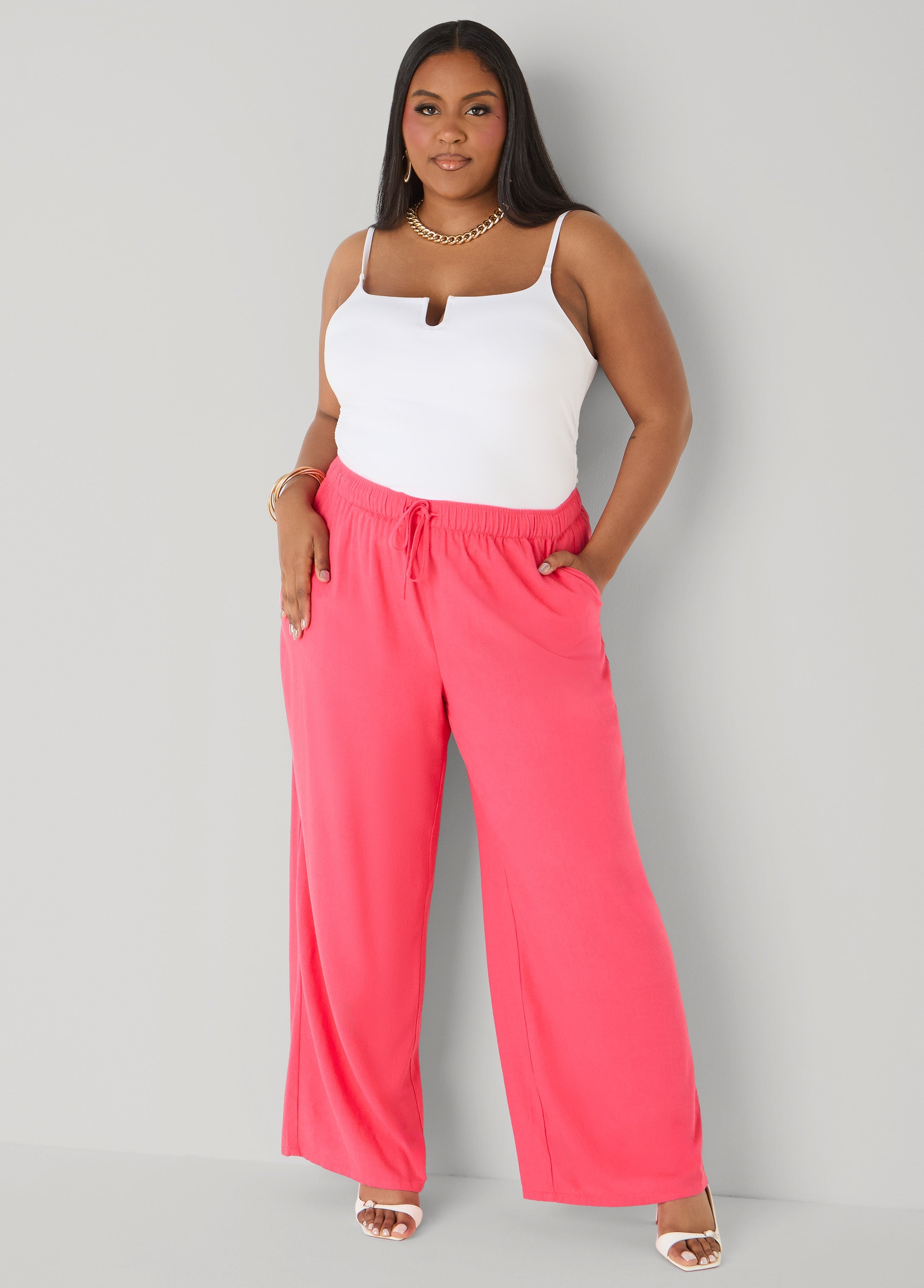 Drawstring Linen Blend Pants