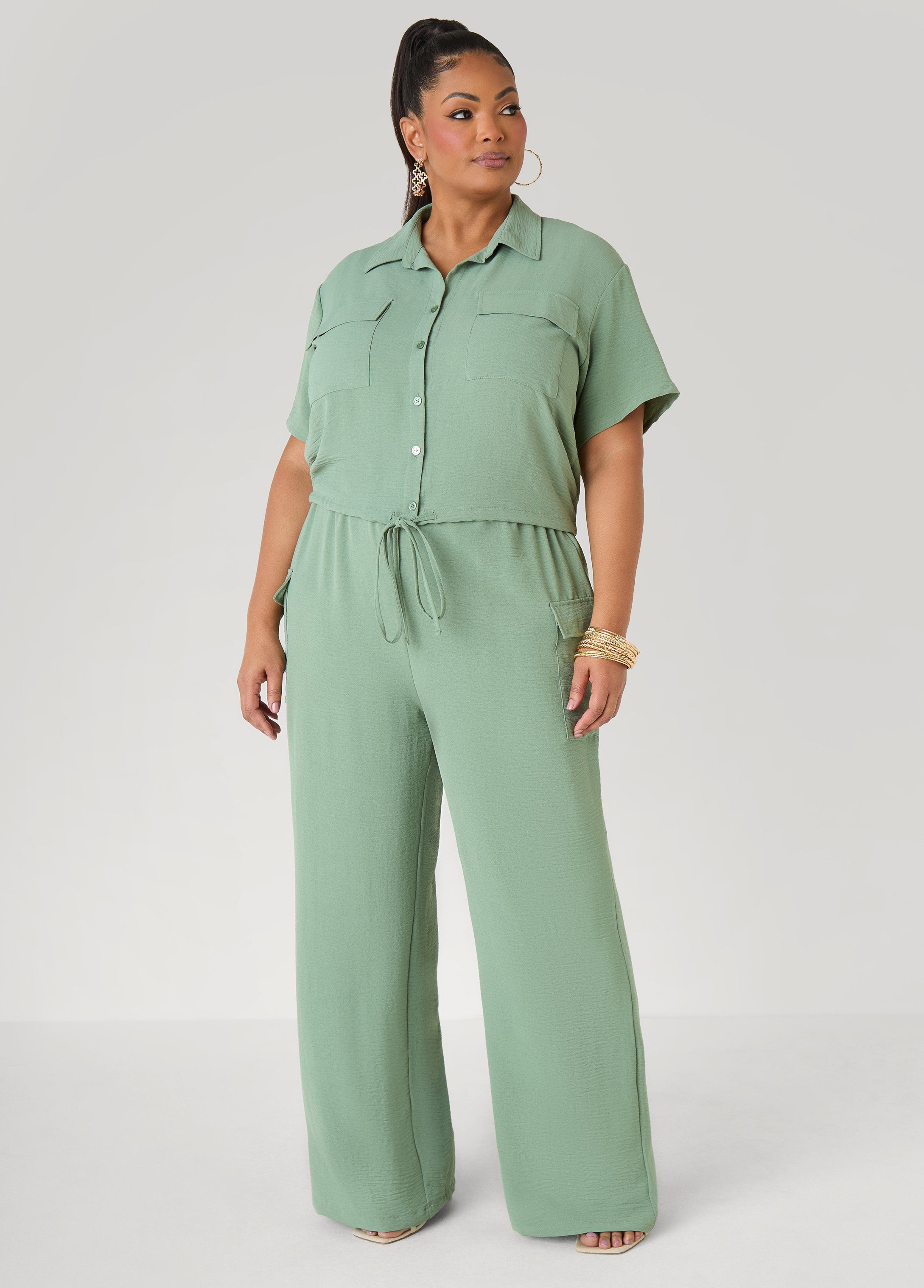 Textured Wide Leg Cargo Pants