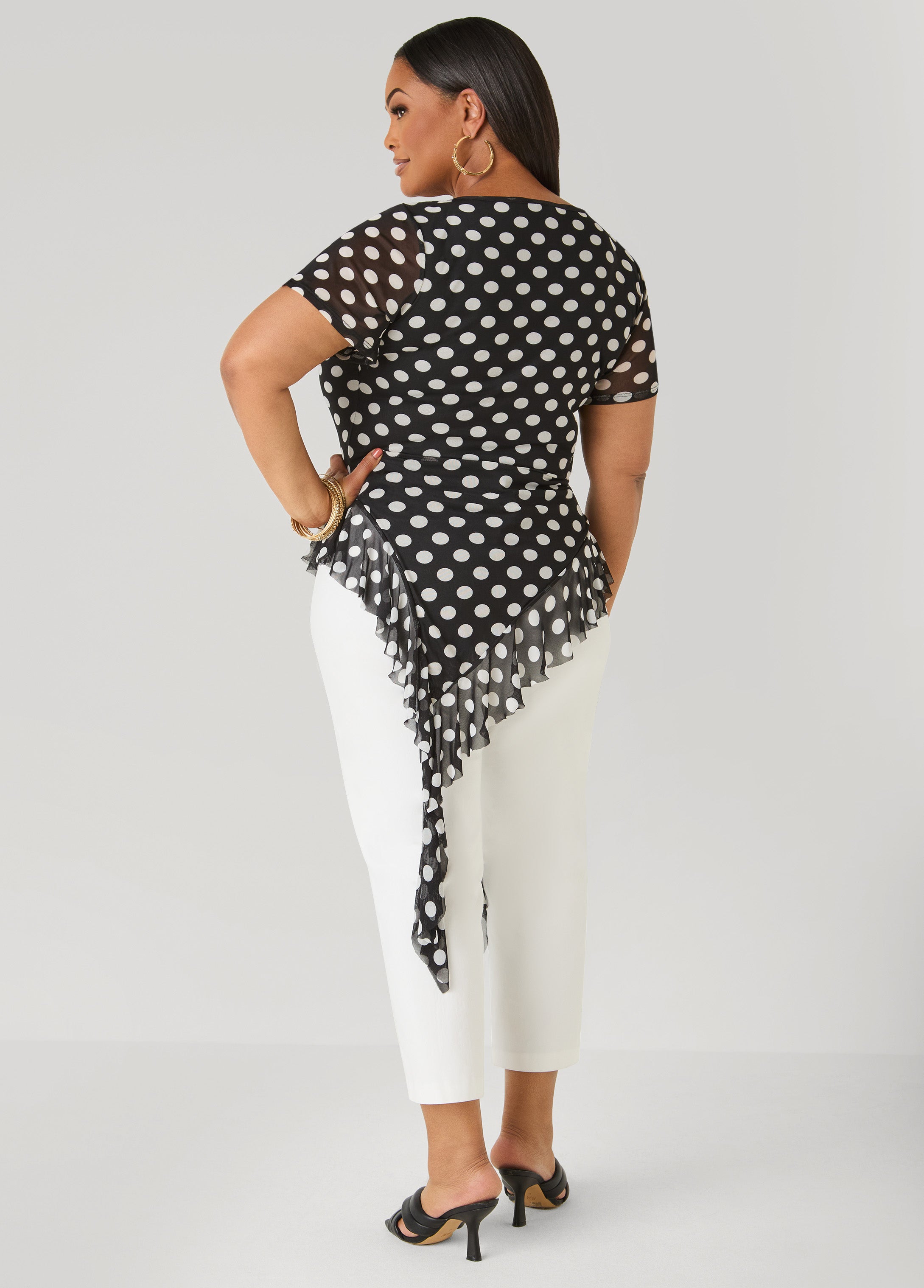 Ruffled Polka Dot Mesh Top